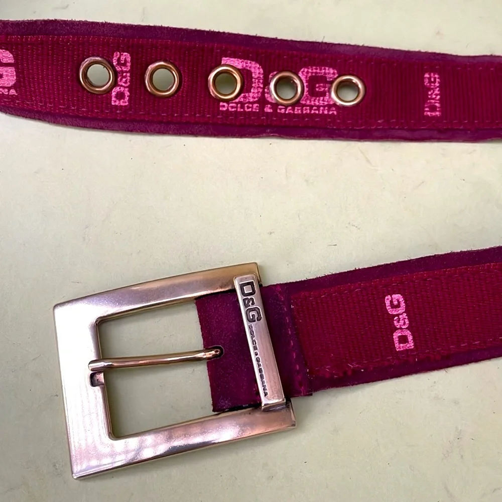 Vintage burgundy/pink Dolce & Gabbana leather/canvas large belt
